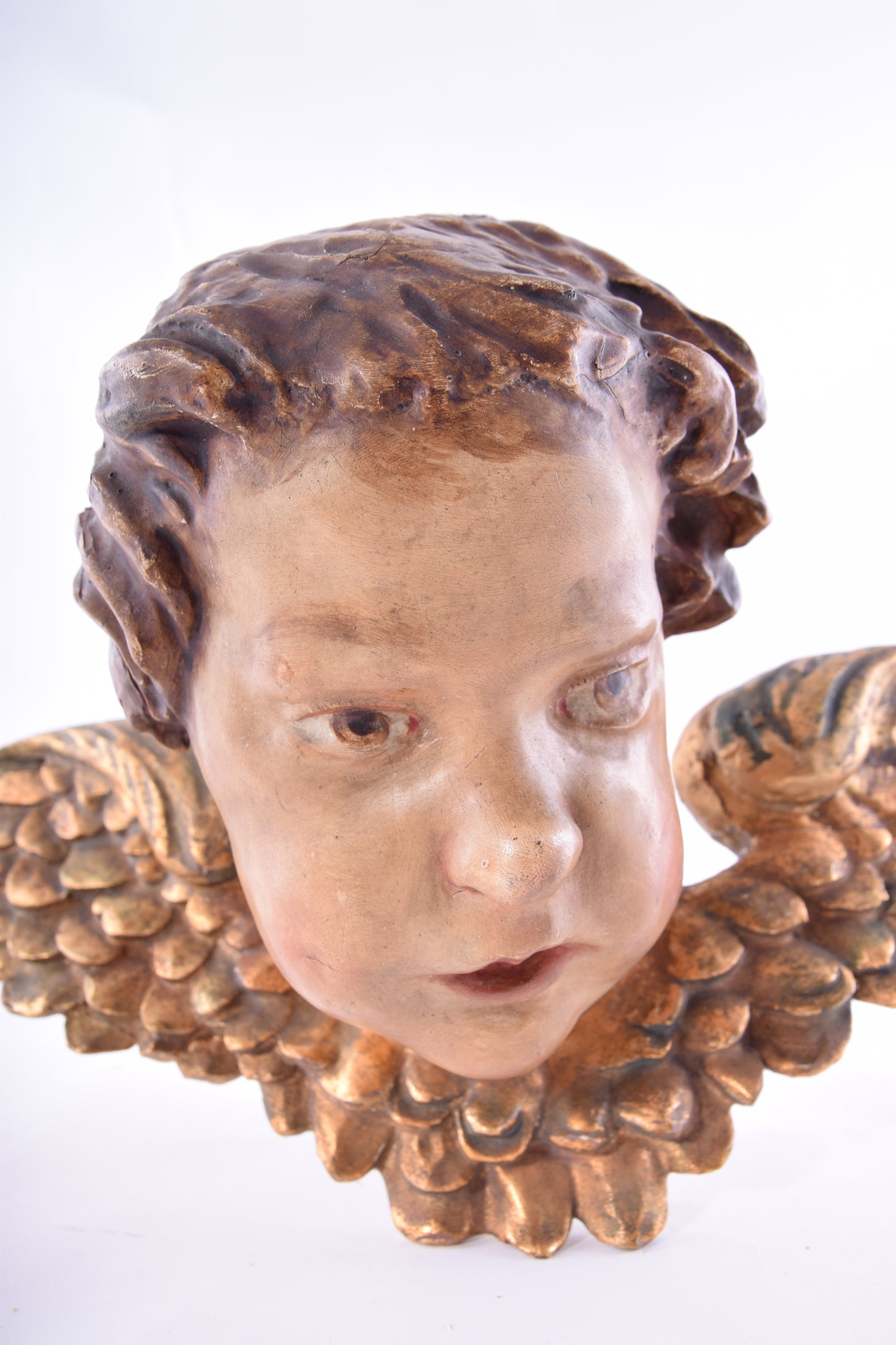 Głowa anioła barokowa do powieszenia II poł XIX wieku 37x22 x17cm