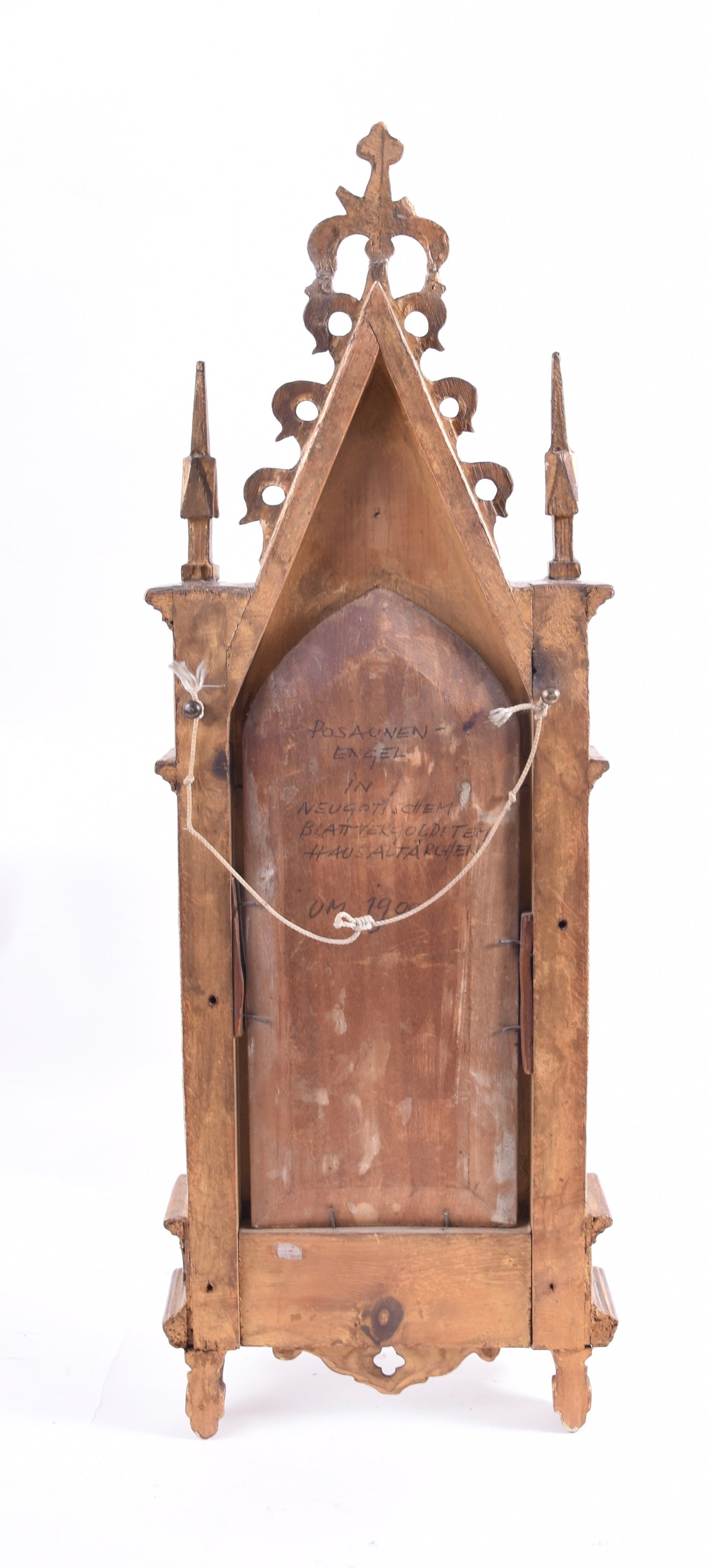 Anioł grający w złotej neogotyckiej ramce – oryginał z ok. 1900 r. 58x20 cm
