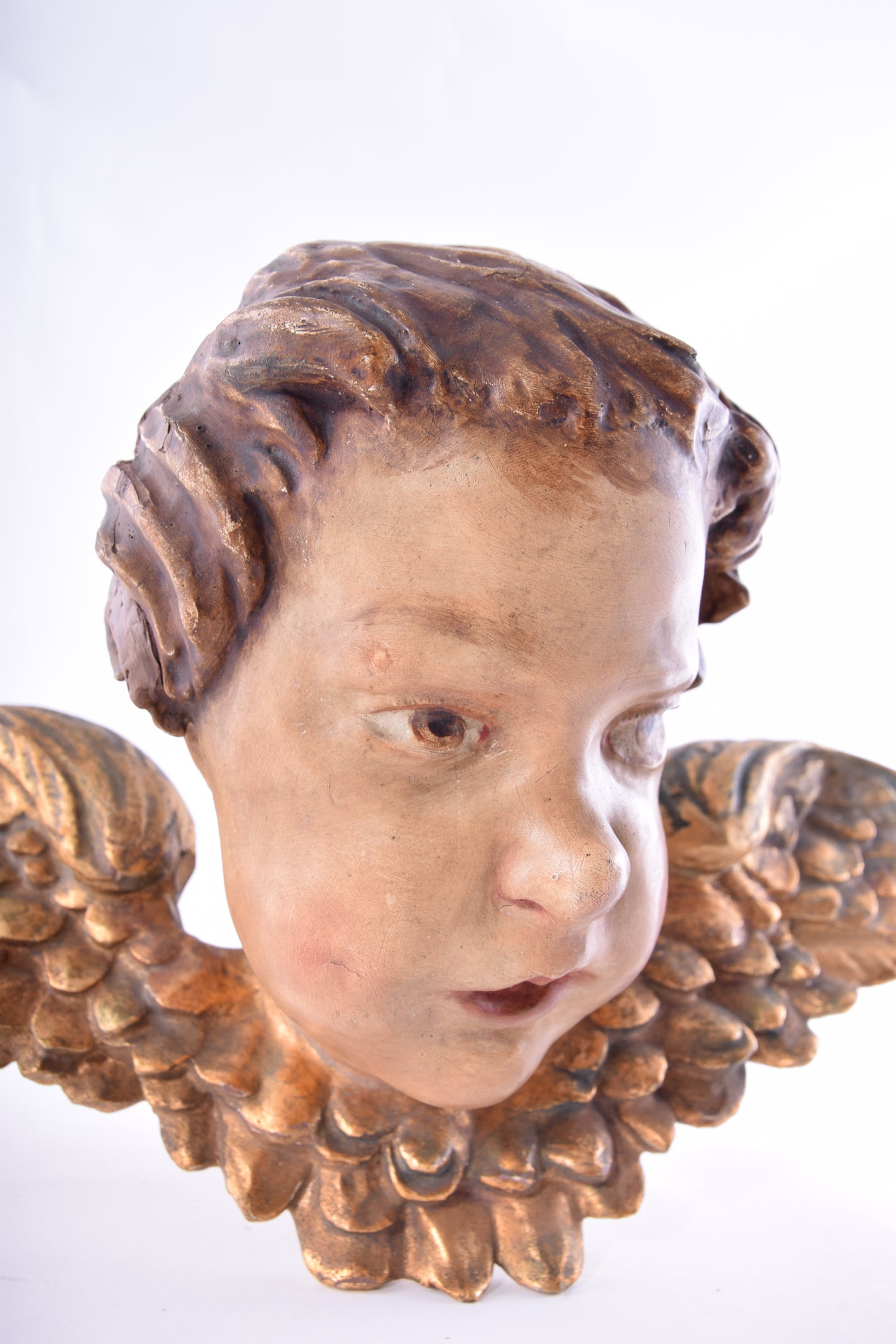 Głowa anioła barokowa do powieszenia II poł XIX wieku 37x22 x17cm