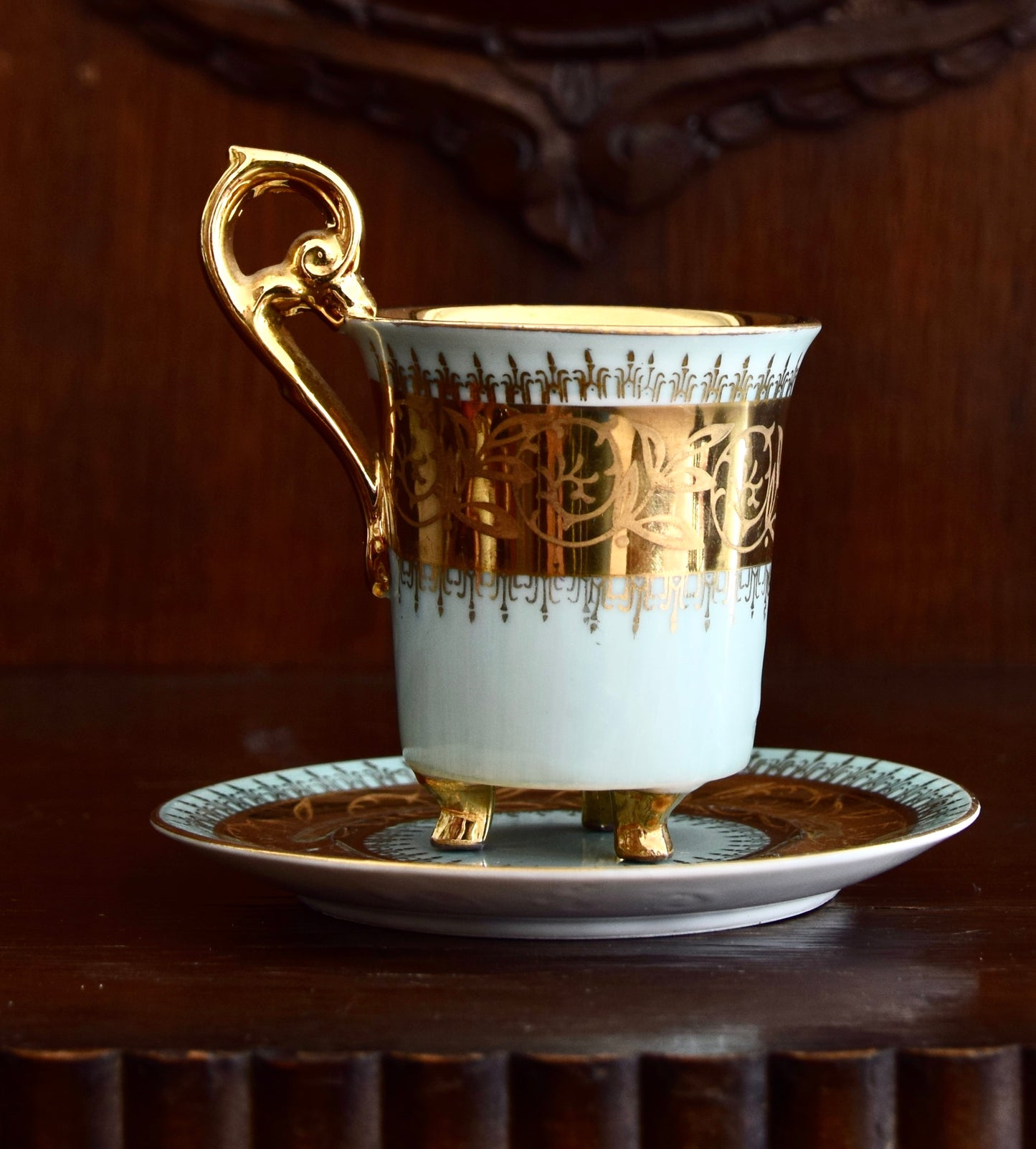 6 filiżanek espresso dekoracyjnych z ozdobnym uchwytem złocone