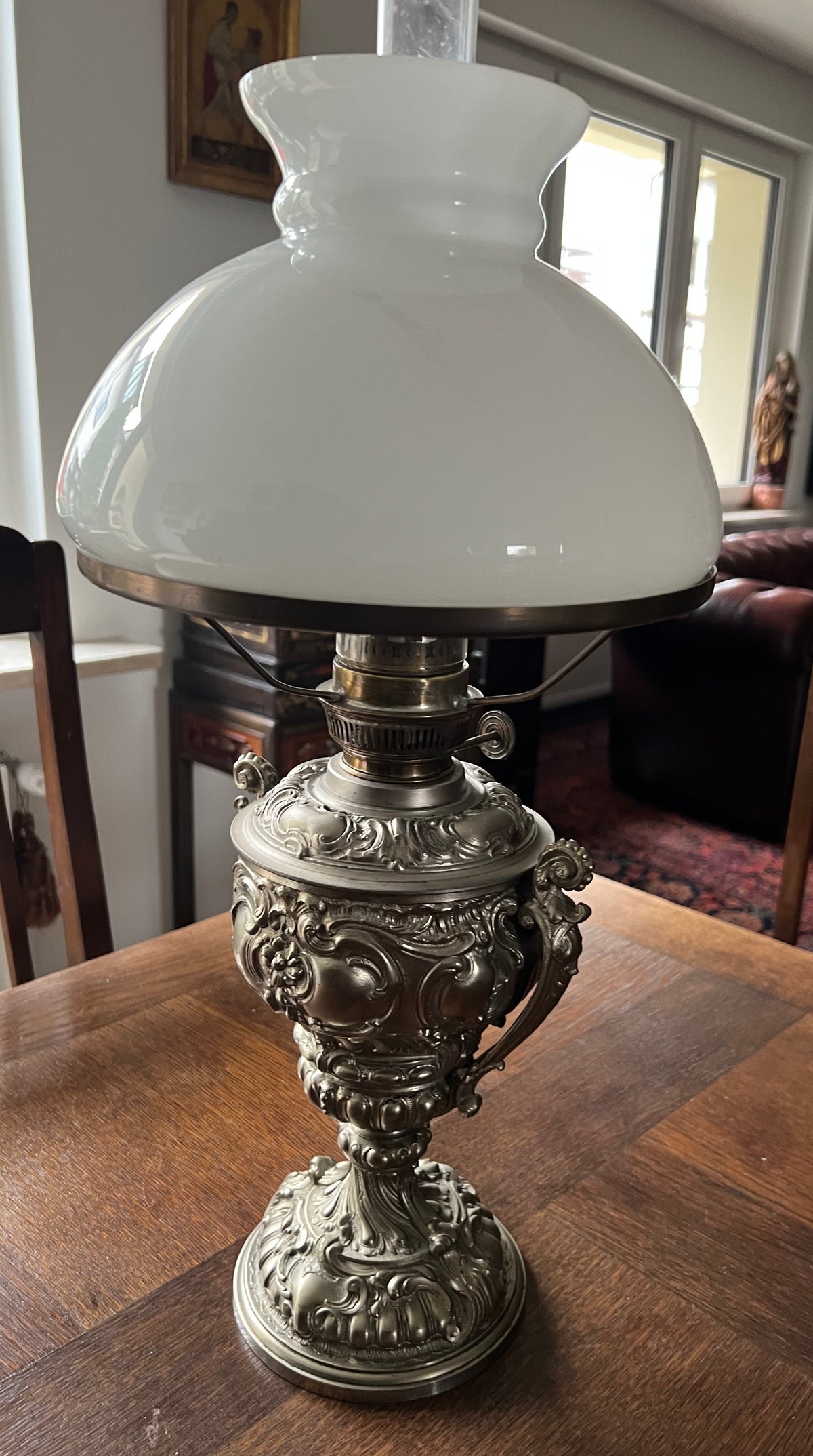Zabytkowa Lampa Naftowa Carl Holy Berlin Neorenesans XIX w. 56x25 cm