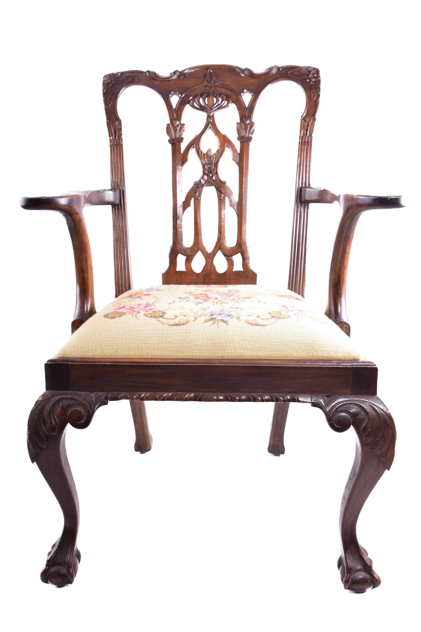 4 krzesła rzeźbione 2+2 w stylu Chippendale połowa XX w 100x70x60 cm