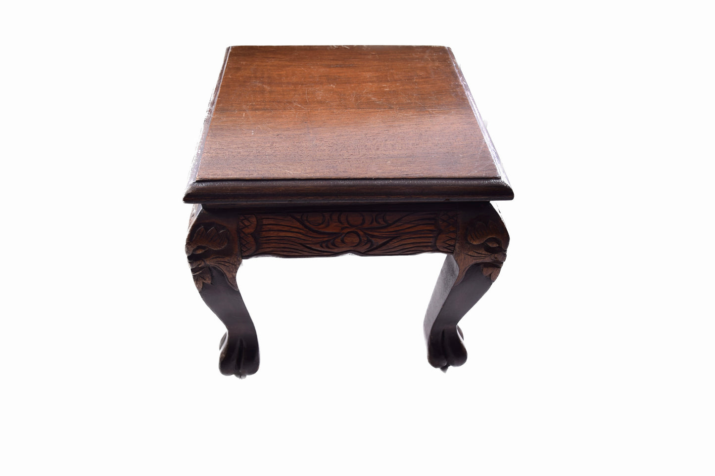 Rzeźbiony stół orientalny z szybą + 6 wsuwanych taboretów 130x80x48 cm