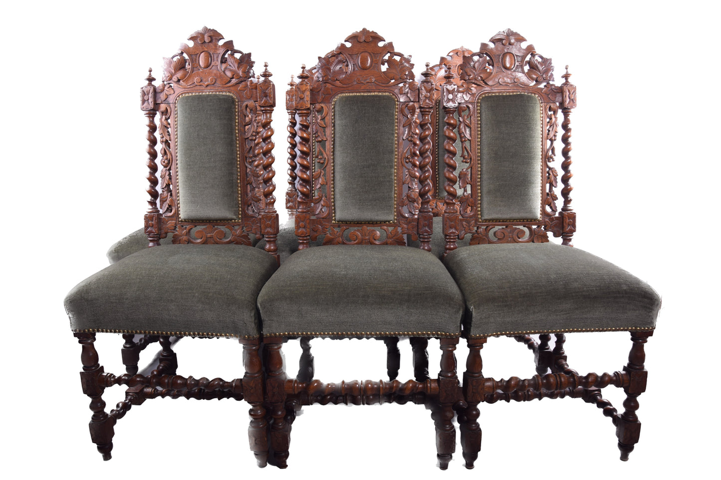 6 krzeseł rzeźbionych dąb w stylu neo-barokowym k XIX – p XX w. 113cm