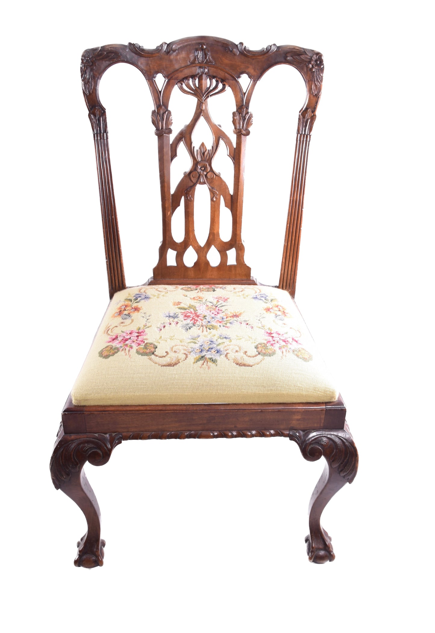 4 krzesła rzeźbione 2+2 w stylu Chippendale połowa XX w 100x70x60 cm