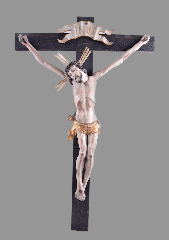 Duży krzyż Chrystus na krzyżu rewelacyjna rzeźba XIX wiek 124 cm