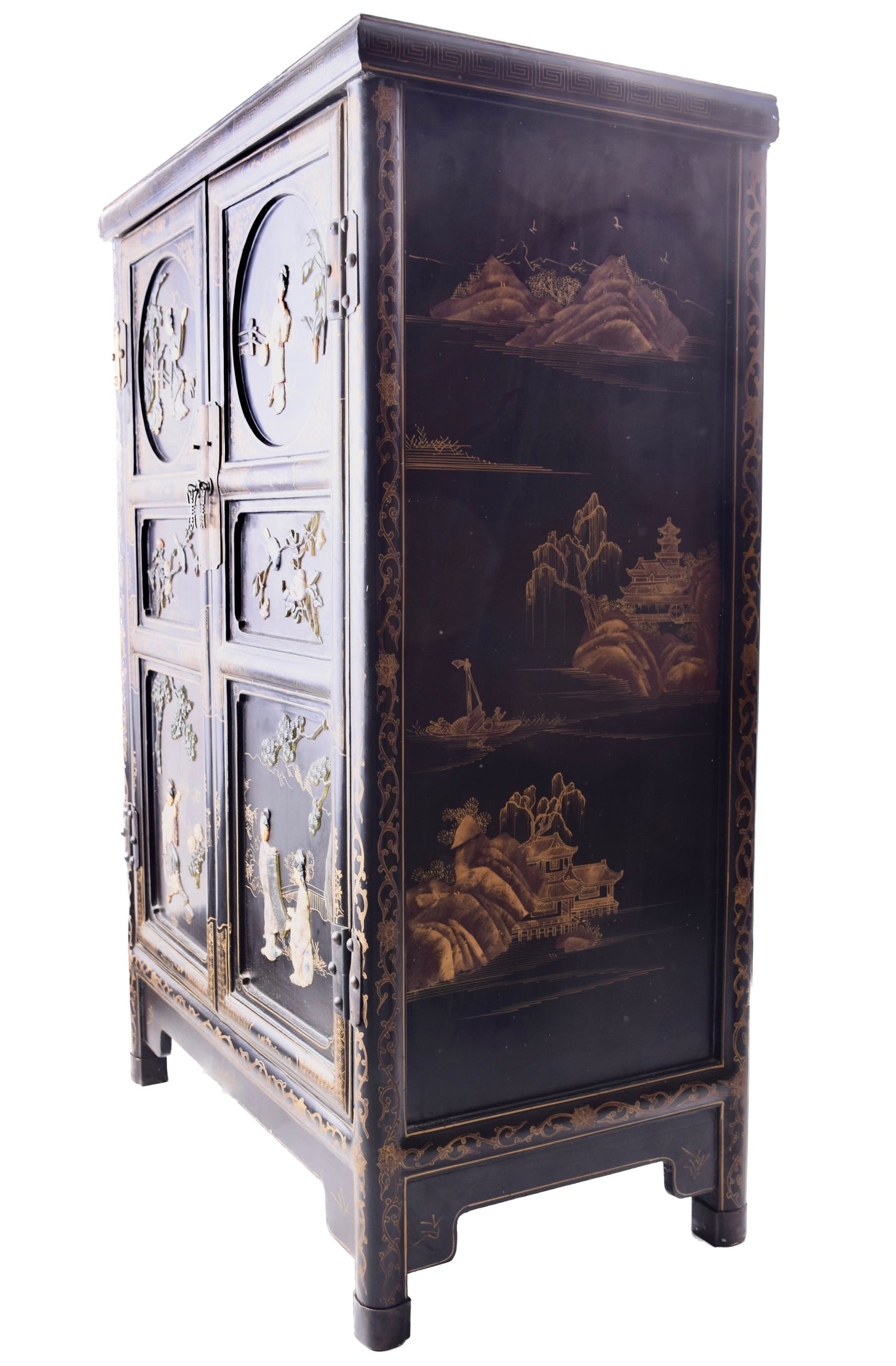 Chińska szafka dekoracyjna z czarną laką rzemiosło orientalne 115x79x45 cm