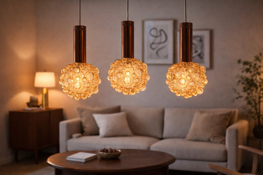 Komplet 3szt Lampa wisząca HELENA TYNELL szkło bursztyn – lata 60/70 30cm