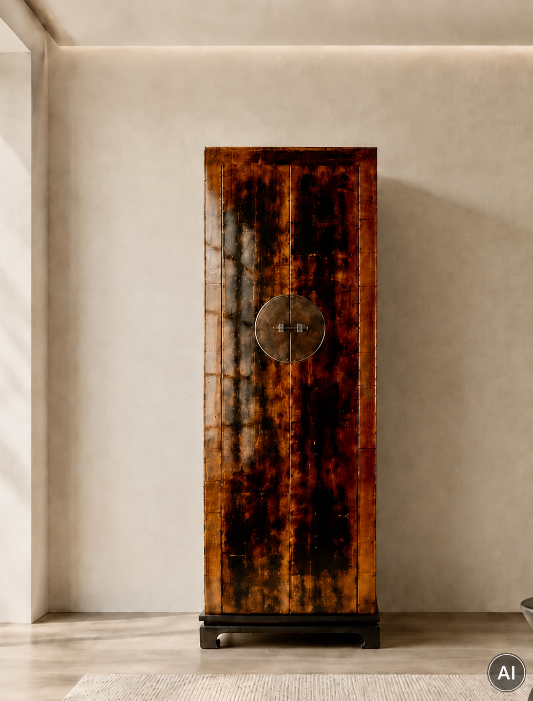 Ekskluzywna szafa z półkami złoto brązowa XX/XXIw styl Qing, 204x60x45 cm
