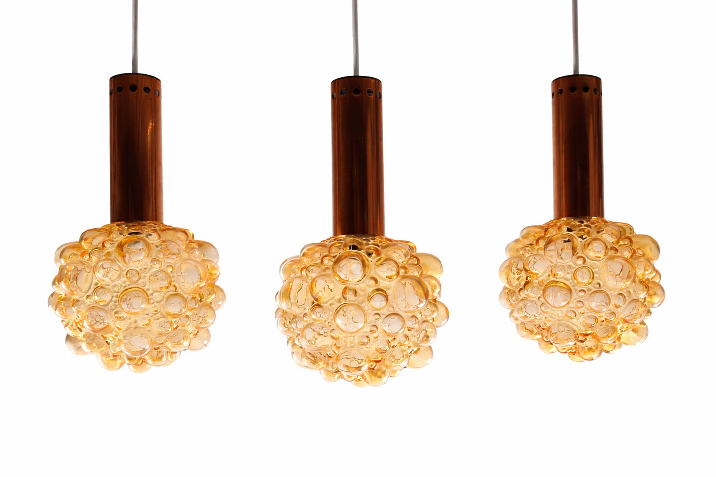 Komplet 3szt Lampa wisząca HELENA TYNELL szkło bursztyn – lata 60/70 30cm