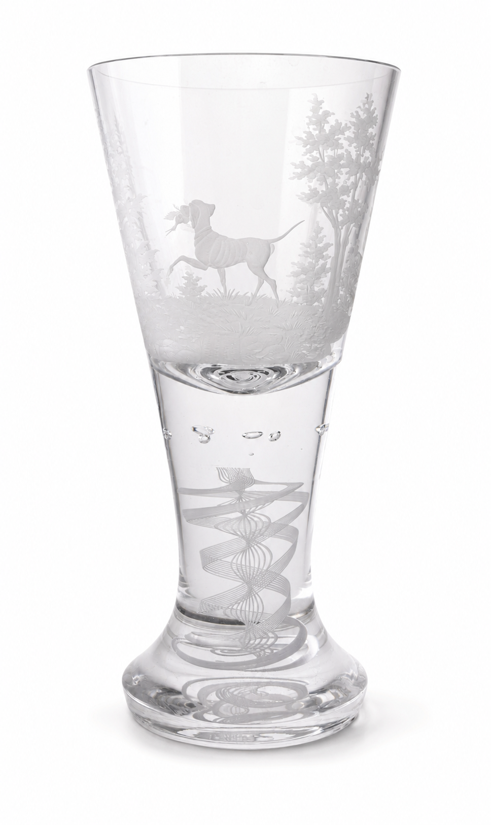 Kieliszek do wina reńskiego z motywem myśliwskim Huta Józefina 1912r 20cm