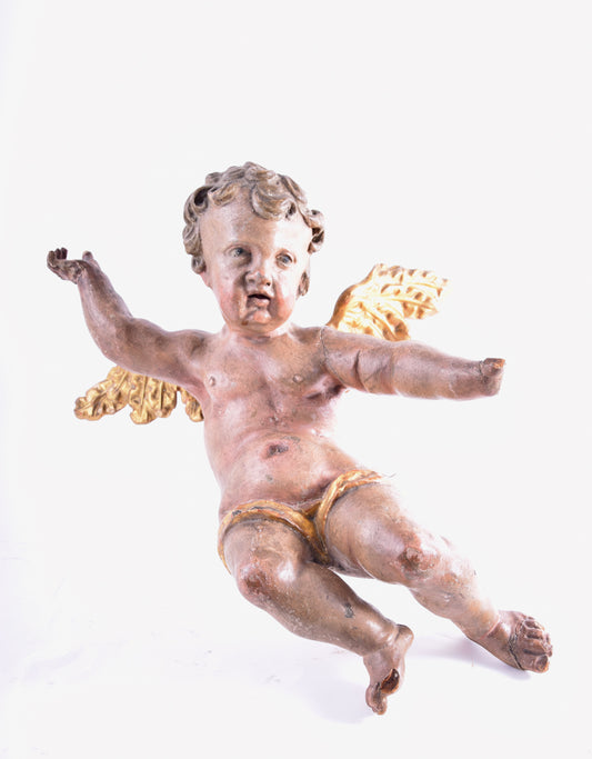 Anioł barokowy putto , drewno XVIII/pocz XIX wieku 40 cm