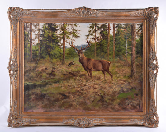 Georg Majewicz Jeleń w naturalnym środowisku olej na płótnie 98x79 cm