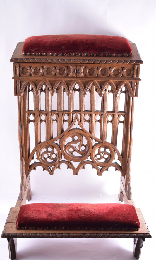 Neogotycki klęcznik kościelny XIX w. – rzeźbiony, oryginał 84x55x74cm