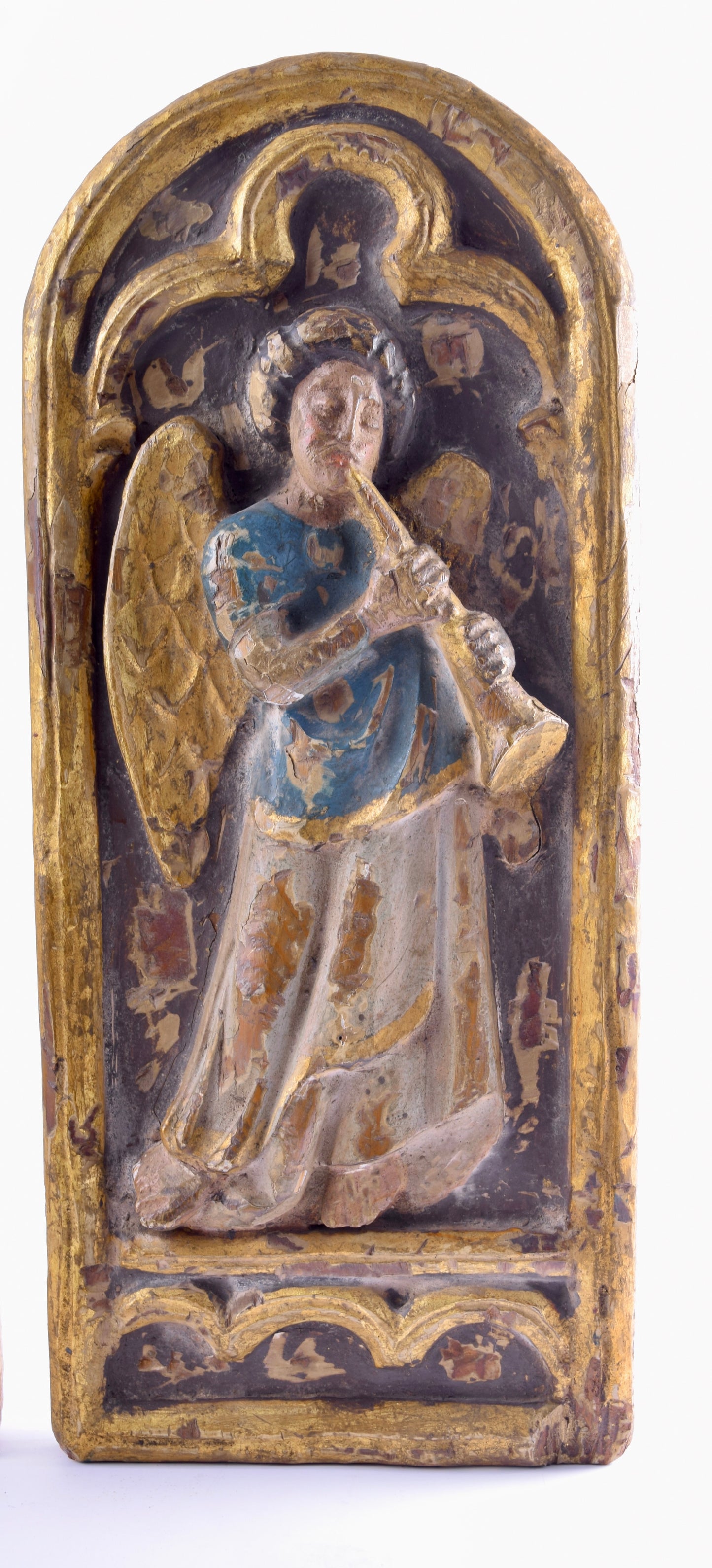 Dwa anioły barokowe XVIII wiek płaskorzeźba 44x18 cm komplet