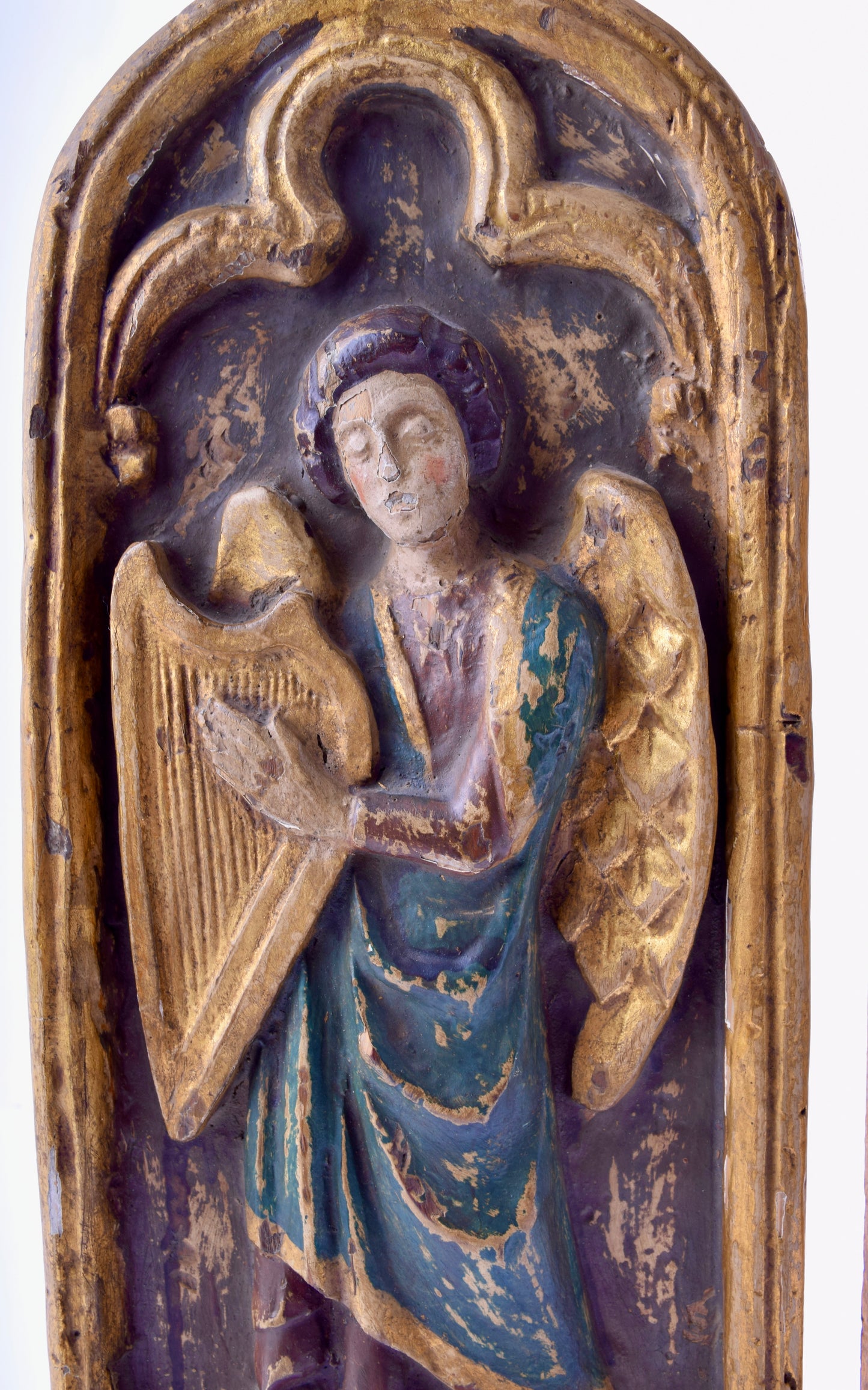 Dwa anioły barokowe XVIII wiek płaskorzeźba 44x18 cm komplet