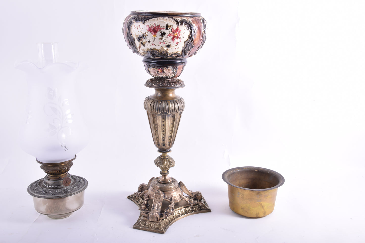 Antyczna lampa naftowa z majoliki – Alexandra 80 cm 1900 rok