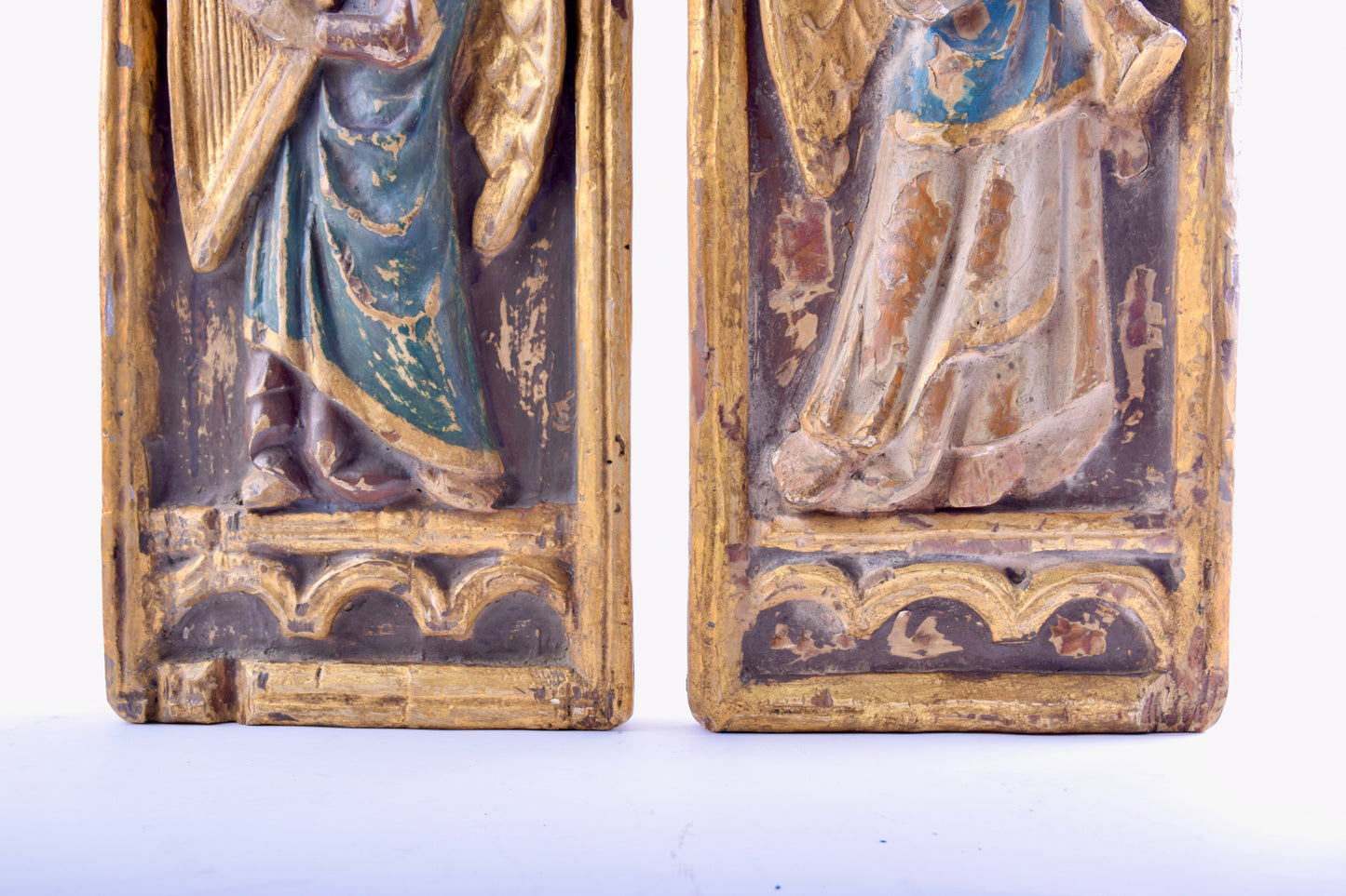 Dwa anioły barokowe XVIII wiek płaskorzeźba 44x18 cm komplet