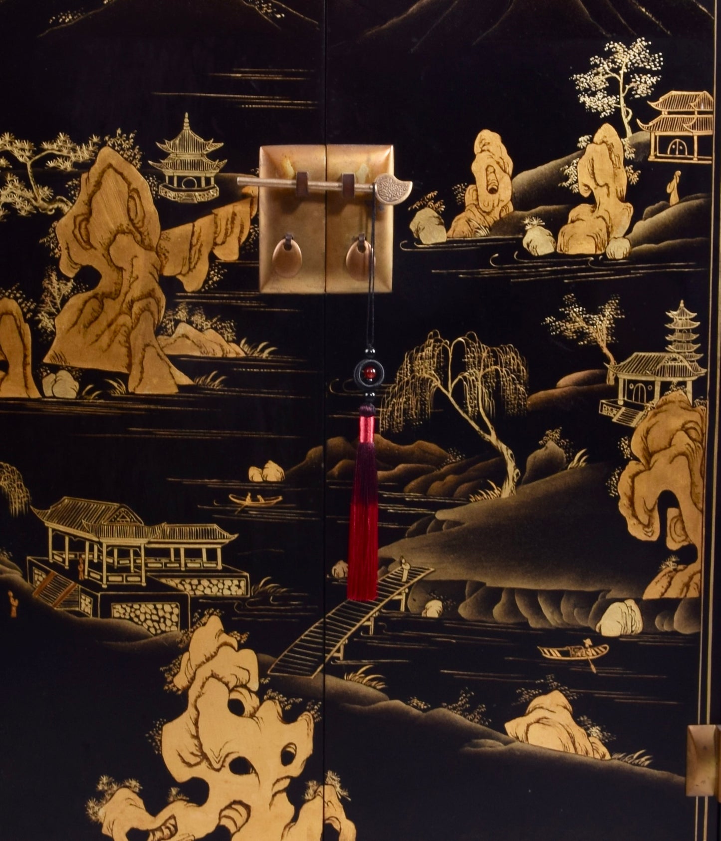 Malowana chińska zgrabna komoda malowana w krajobrazy 92x61x30cm