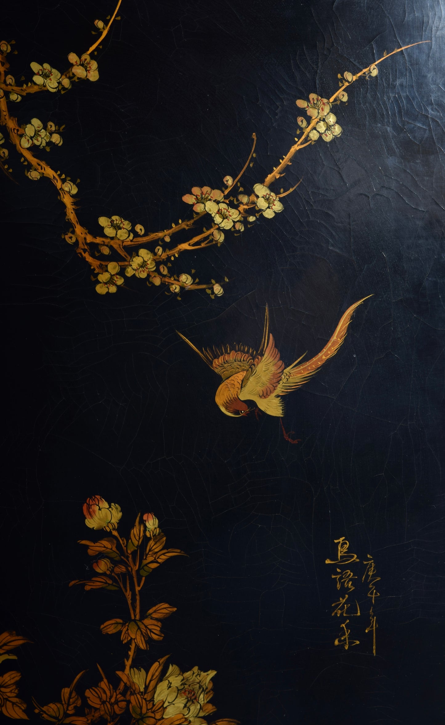 Chińska szafa malowana ręcznie w ptaki i kwitnące gałęzi 145x100x50cm