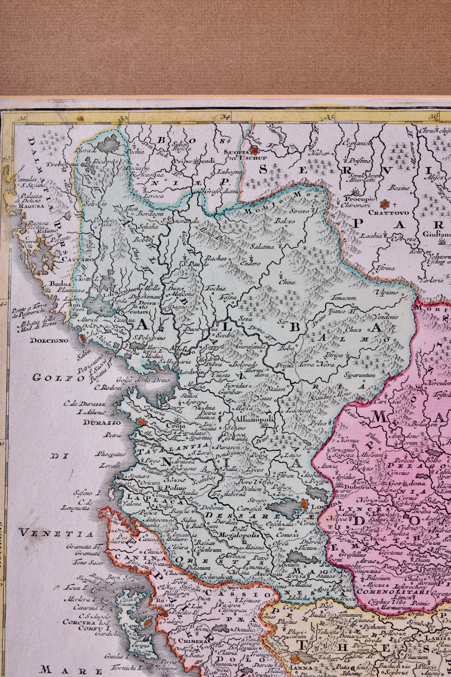 Grecja Mapa oryginalna Graecia Nova XVIII w Tobias C. Lotter 58x51 cm