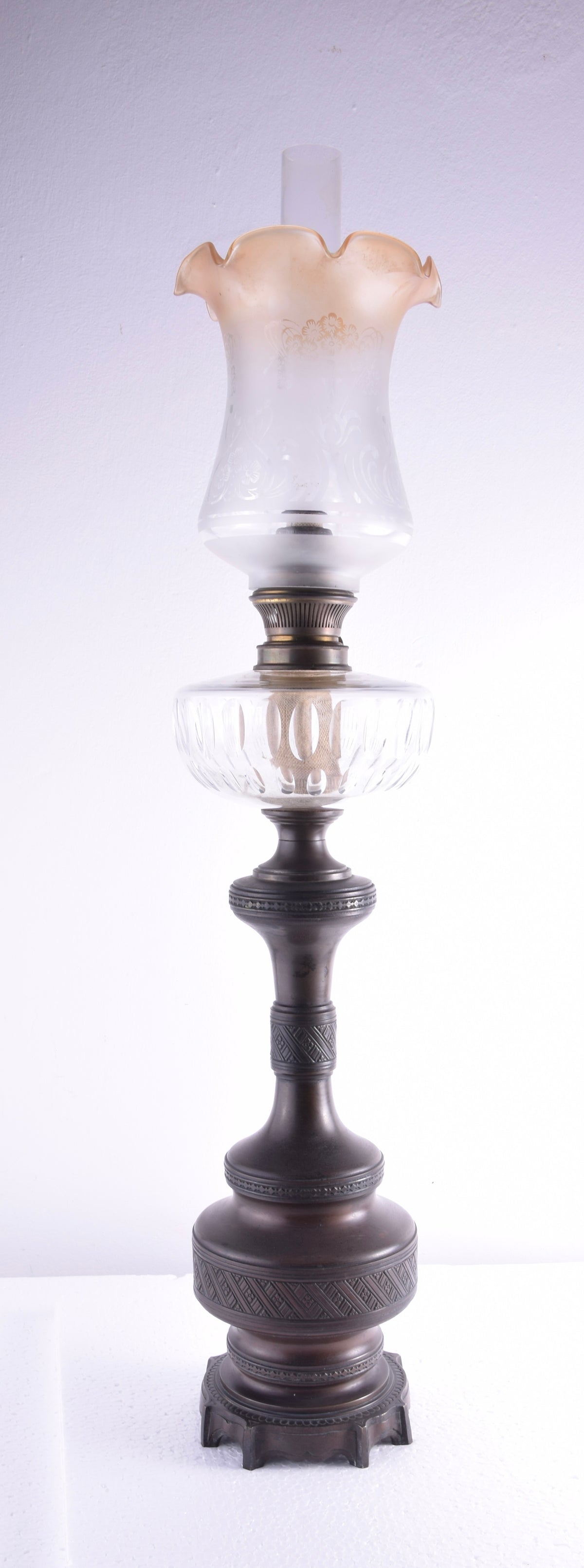 Lampa Naftowa Benzolinowa Belgia z unikatowym palnikiem mosiężna 81 cm