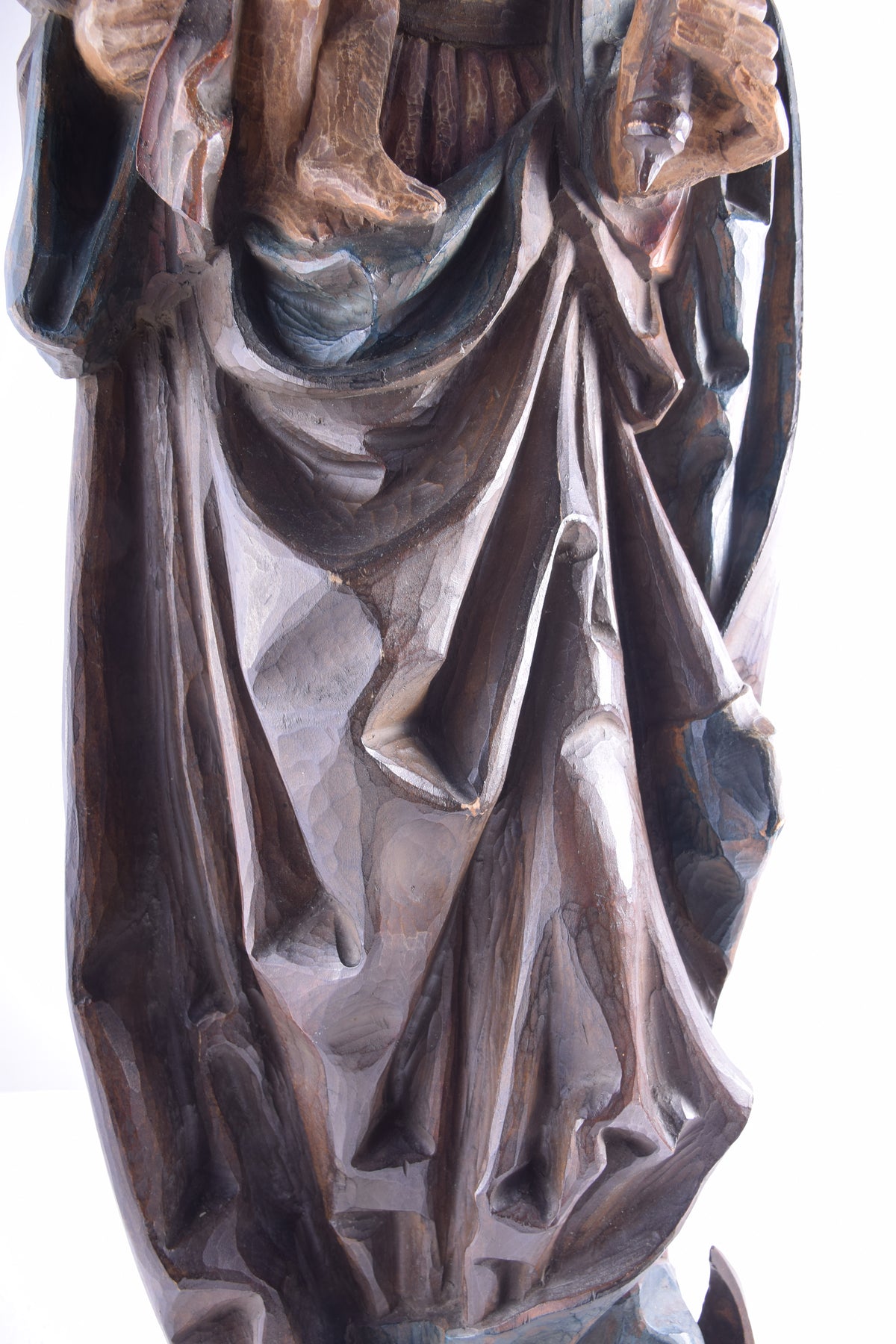 Madonna z dzieckiem drewniana rzeźba wisząca Dufner II poł XX w. 73x20cm