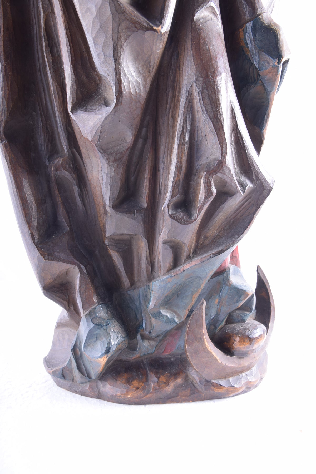 Madonna z dzieckiem drewniana rzeźba wisząca Dufner II poł XX w. 73x20cm