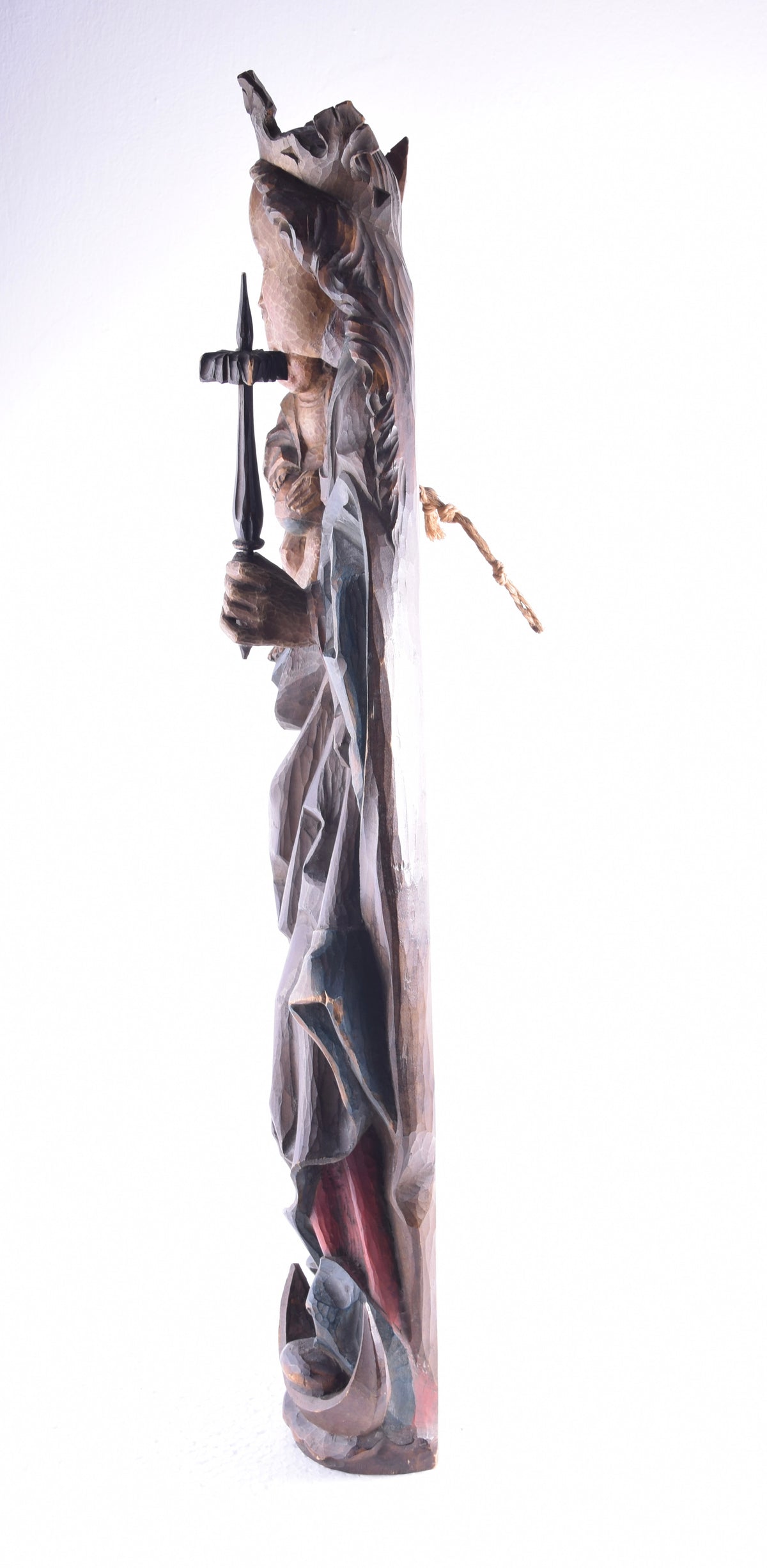 Madonna z dzieckiem drewniana rzeźba wisząca Dufner II poł XX w. 73x20cm