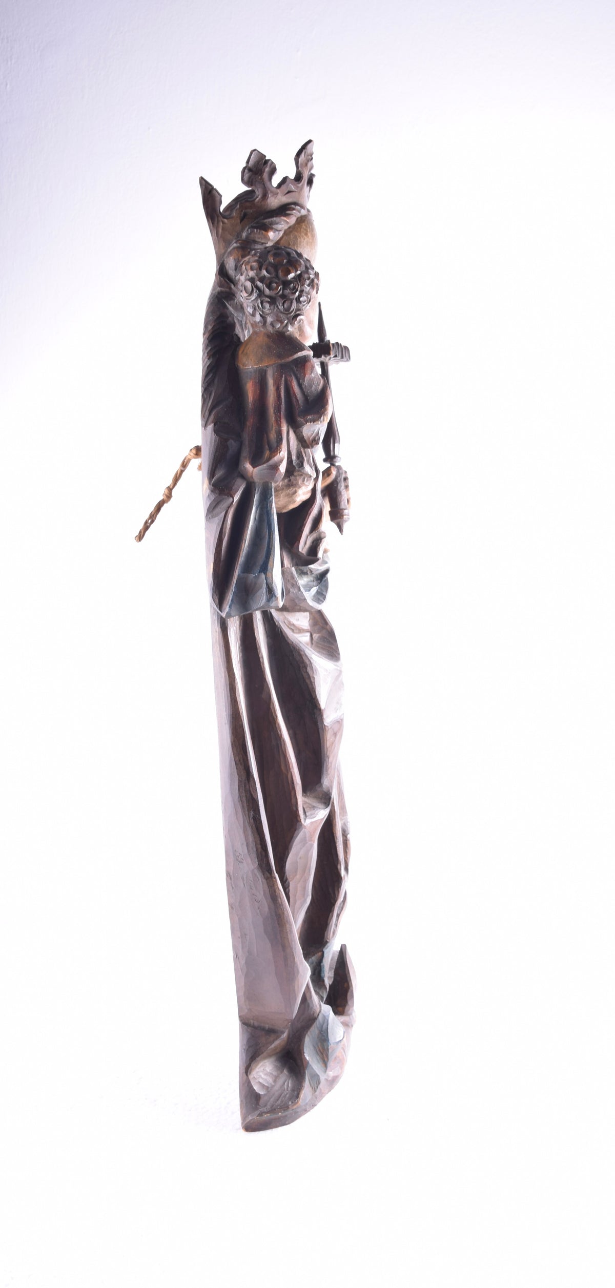 Madonna z dzieckiem drewniana rzeźba wisząca Dufner II poł XX w. 73x20cm