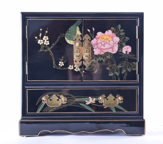 Sztuka Chin elegancka , malowana w kwiaty szkatułka na biżuterię 38x38x24cm