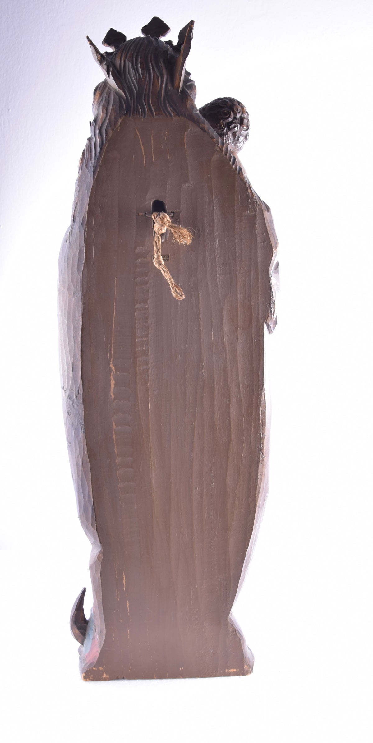 Madonna z dzieckiem drewniana rzeźba wisząca Dufner II poł XX w. 73x20cm