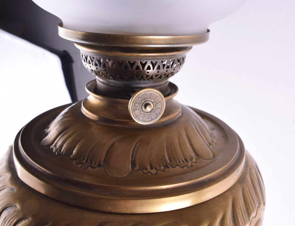 Lampa Naftowa Podłogowa ze Stolikiem z Zielonego Onyksu XIX/XX 165 cm