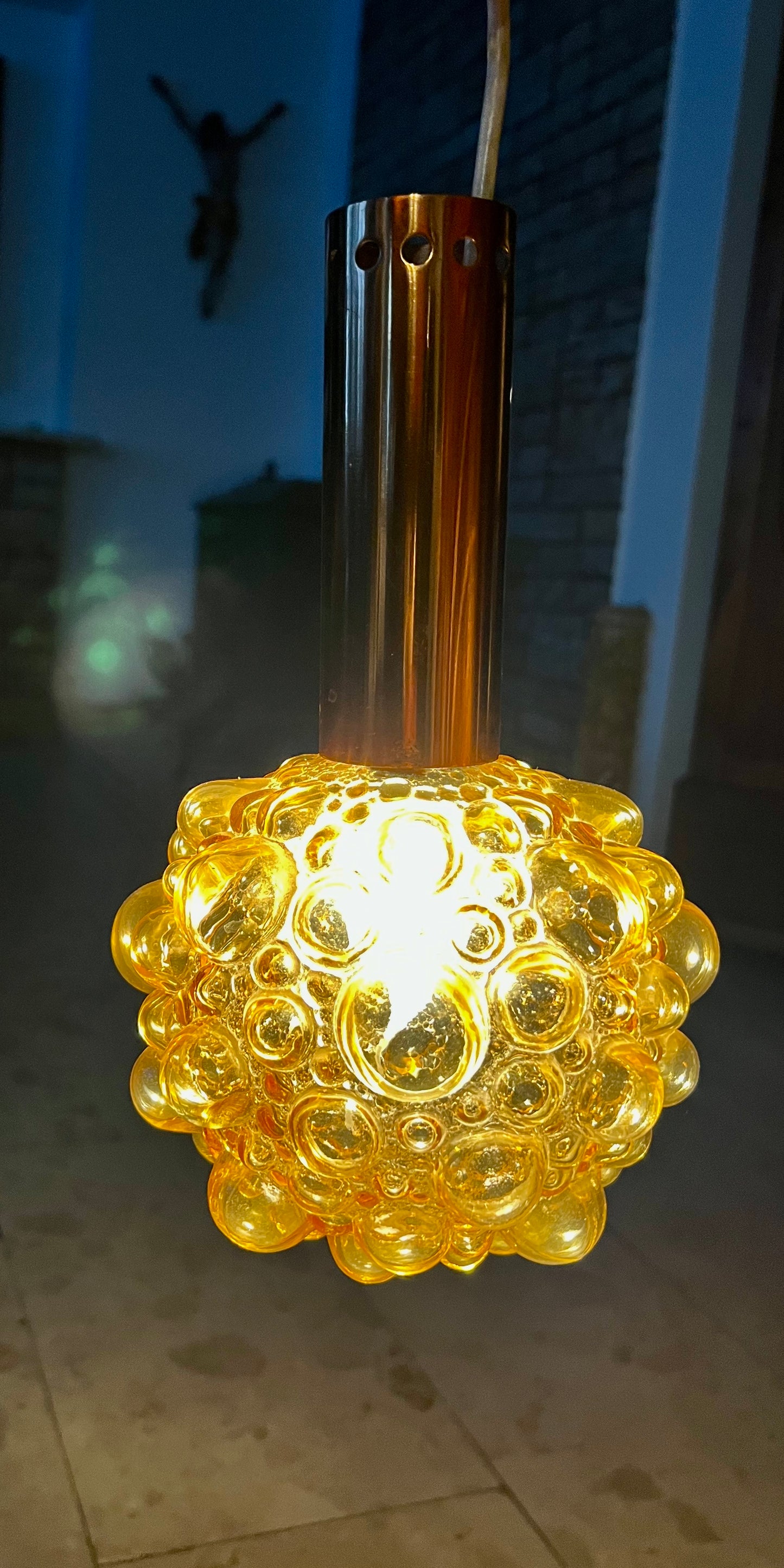 Komplet 3szt Lampa wisząca HELENA TYNELL szkło bursztyn – lata 60/70 30cm