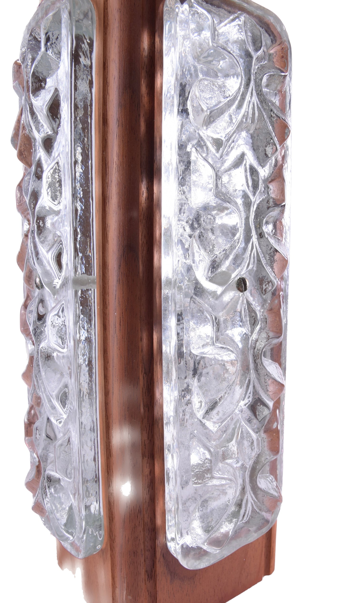 Skandynawska lampa stołowa teak & szkło strukturalne lata 60/70 48x35 cm