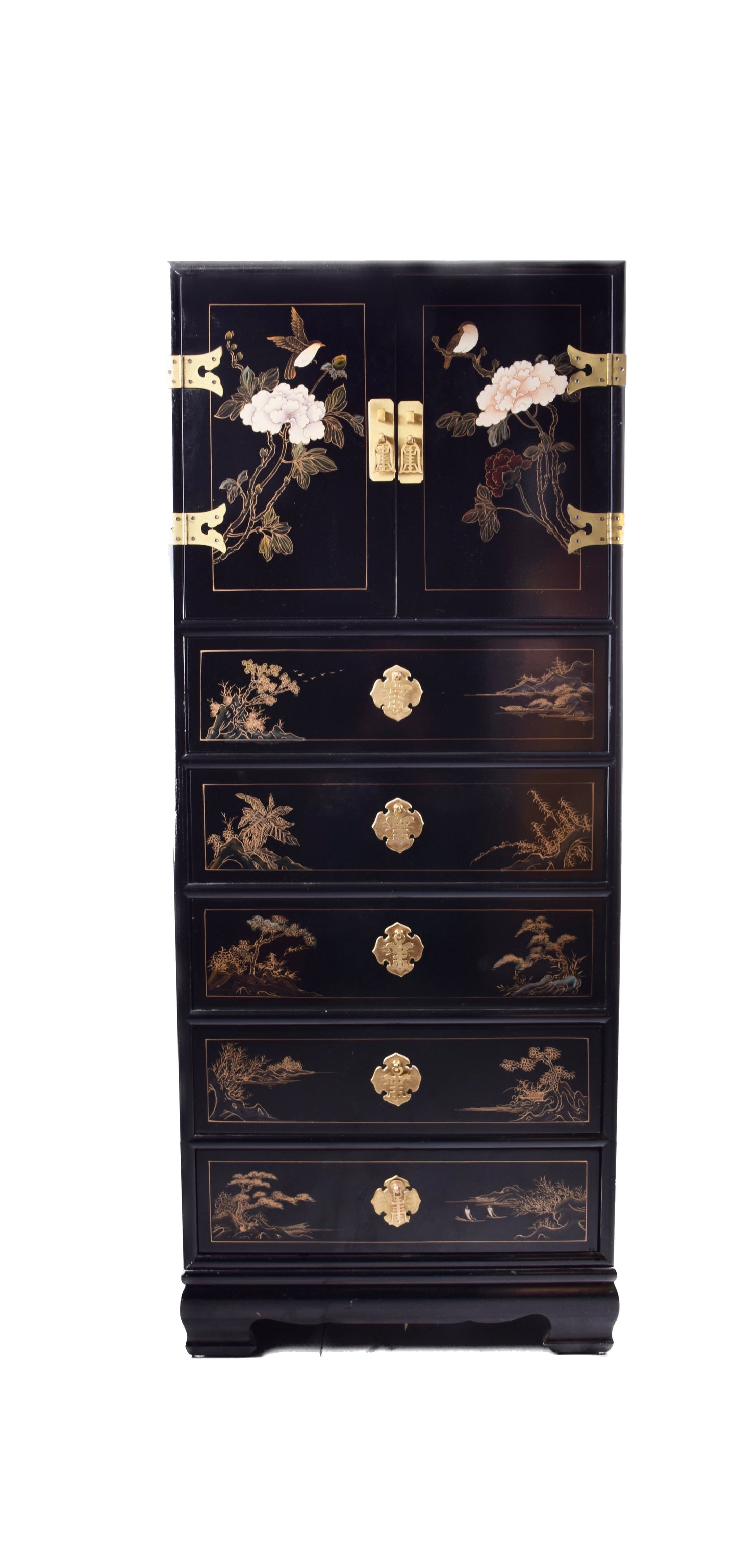 Sztuka Chin malowana komoda 11 szuflad i drzwiczki zgrabna 133x53x38 cm