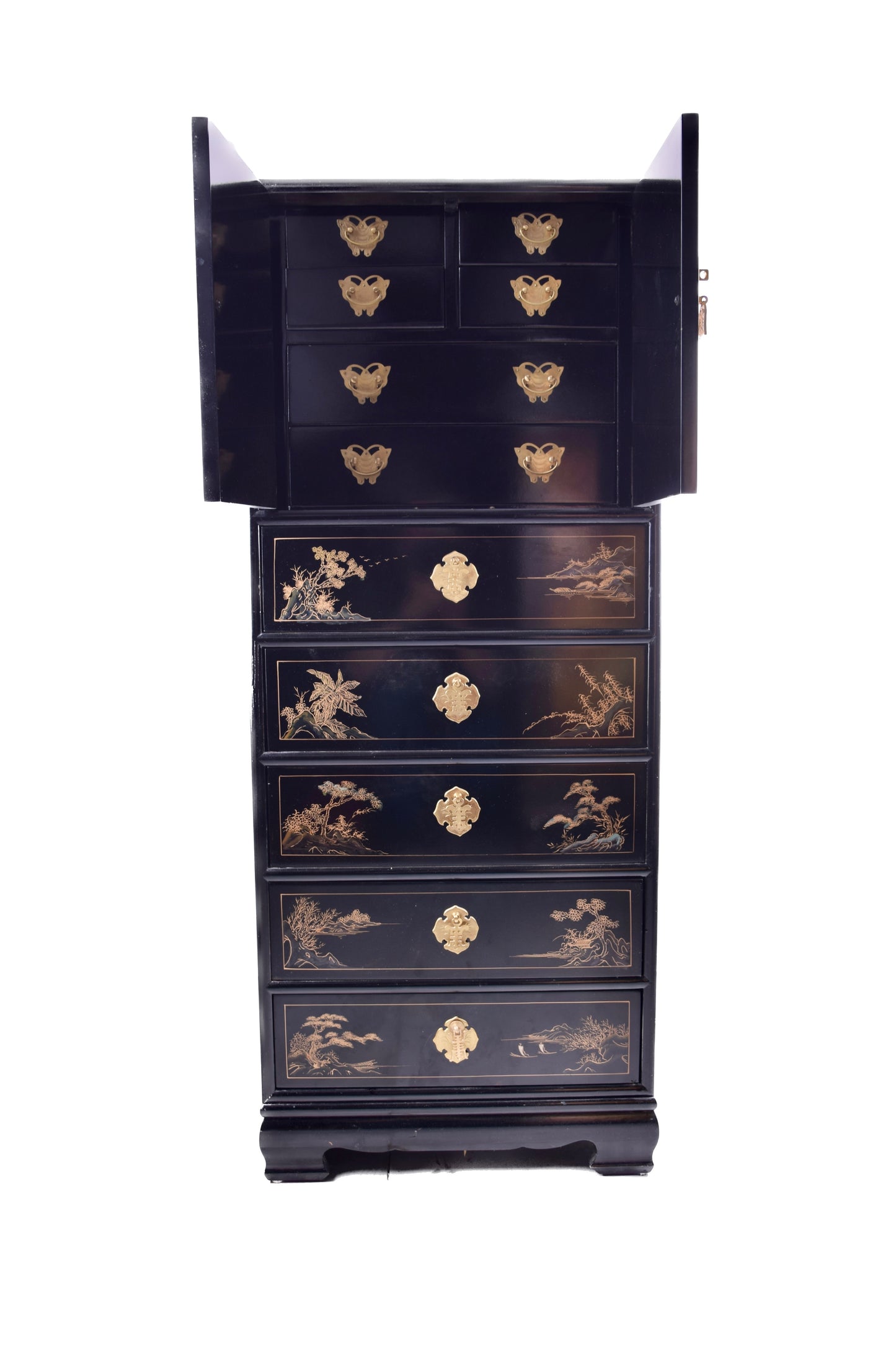 Sztuka Chin malowana komoda 11 szuflad i drzwiczki zgrabna 133x53x38 cm
