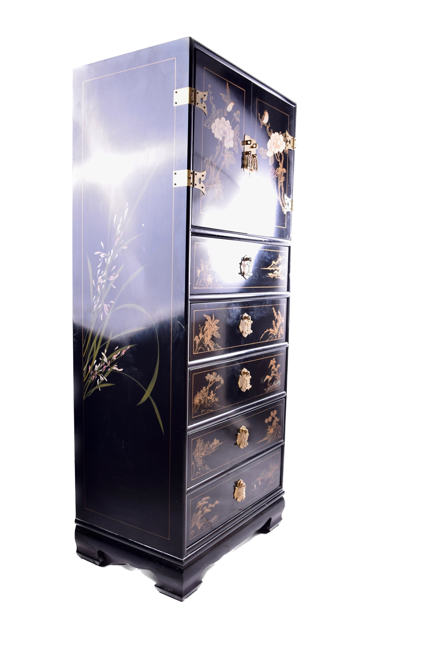 Sztuka Chin malowana komoda 11 szuflad i drzwiczki zgrabna 133x53x38 cm