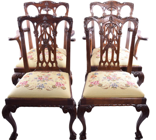 4 krzesła rzeźbione 2+2 w stylu Chippendale połowa XX w 100x70x60 cm