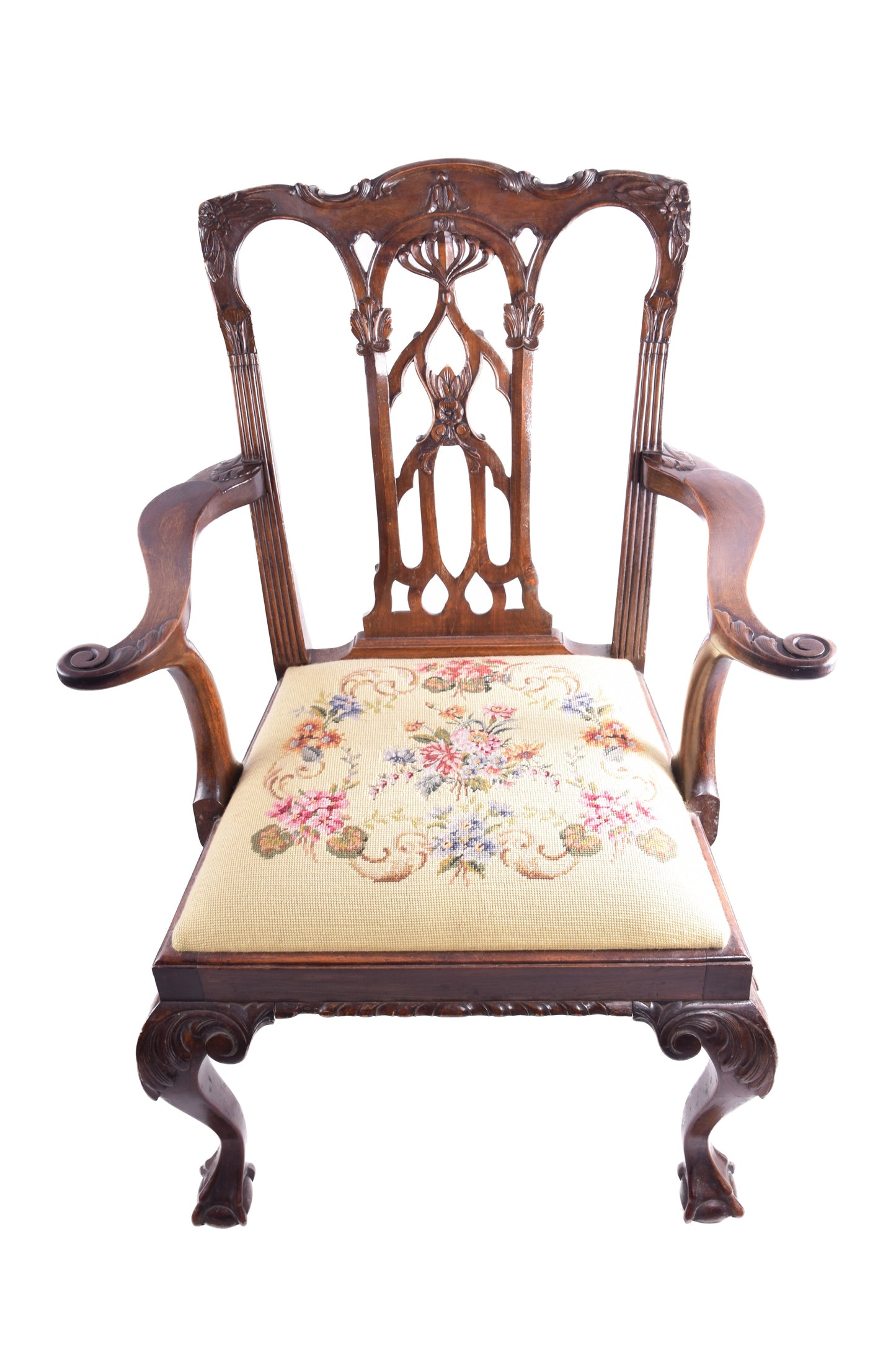 4 krzesła rzeźbione 2+2 w stylu Chippendale połowa XX w 100x70x60 cm