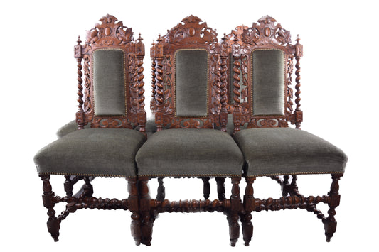 6 krzeseł rzeźbionych dąb w stylu neo-barokowym k XIX – p XX w. 113cm