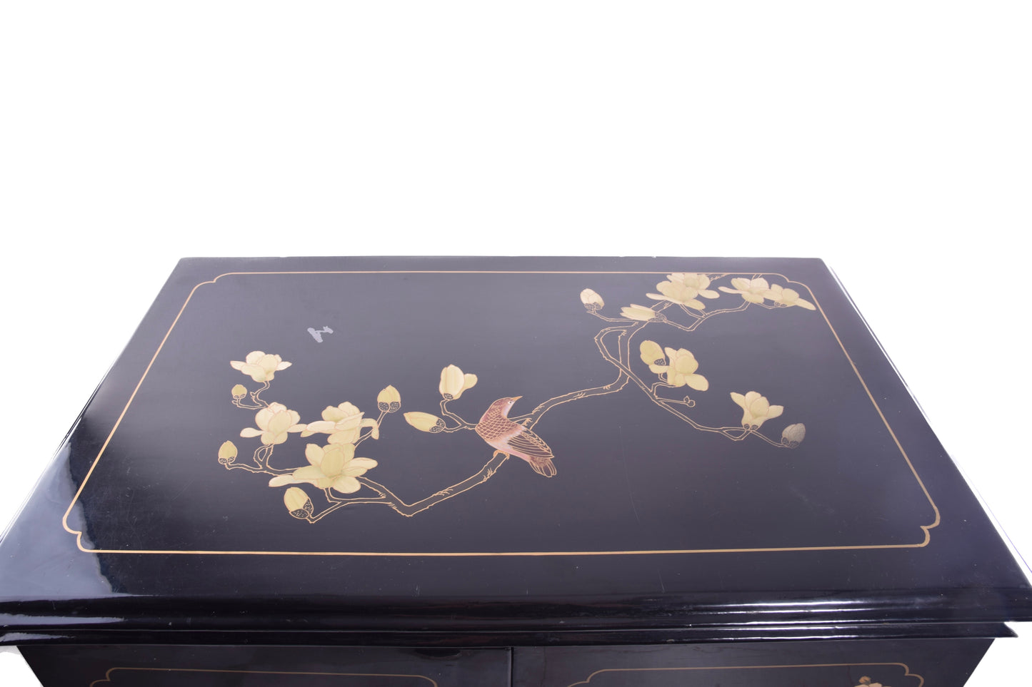 Chińska lakierowana komoda z motywem ptaków i kwiatów, lata 70.–80. 86x90cm
