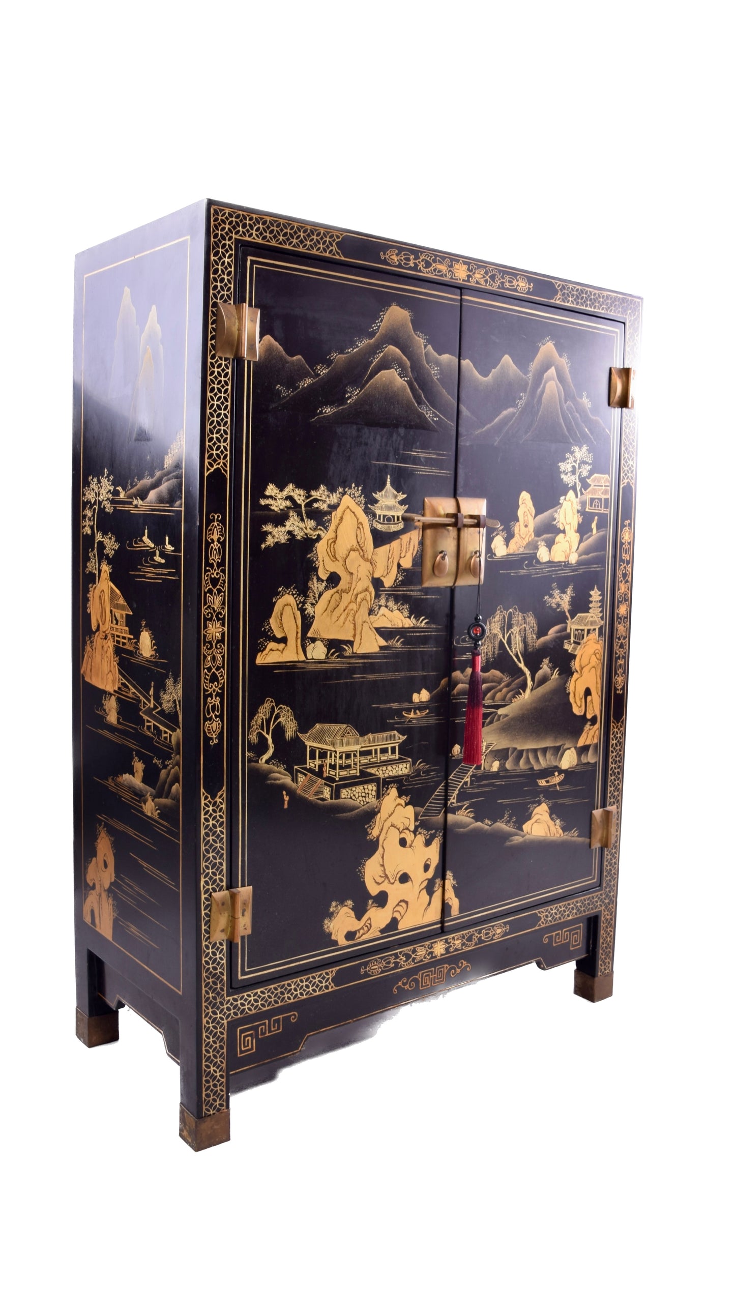 Malowana chińska zgrabna komoda malowana w krajobrazy 92x61x30cm