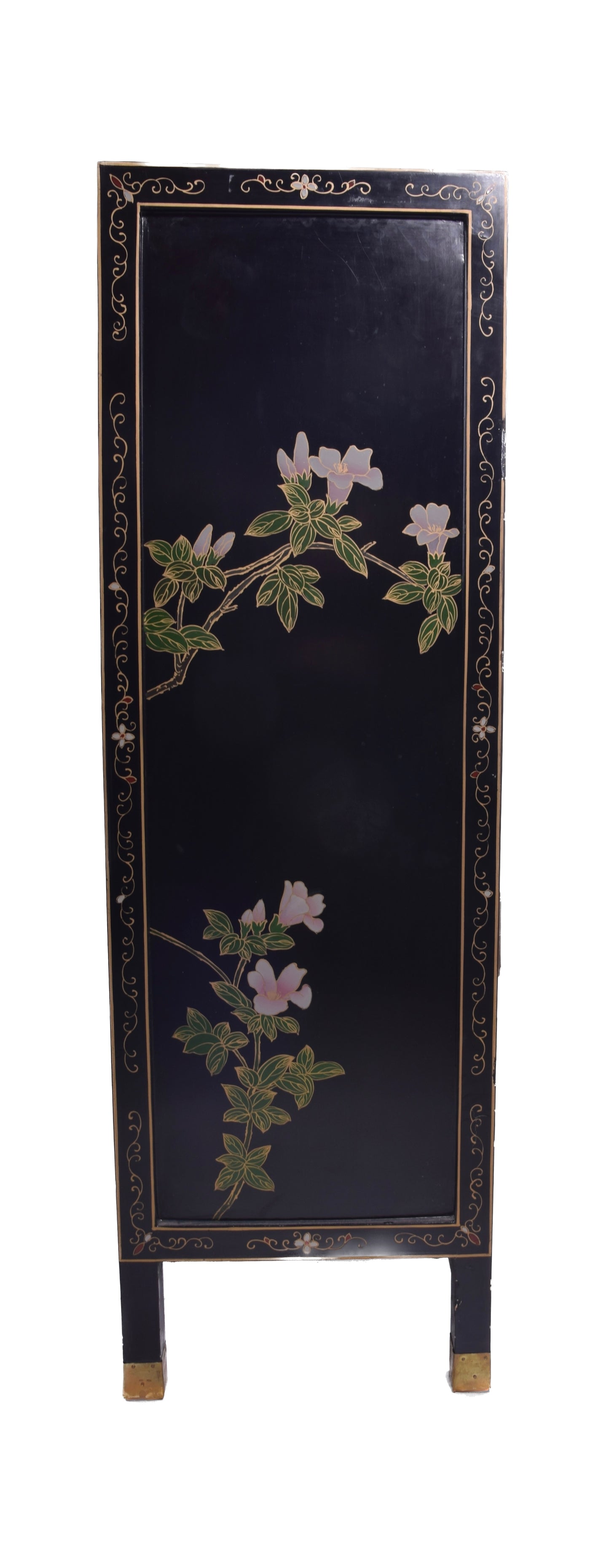 Chińska szafka lakierowana z intarsją ręcznie zdobiona lata 70–80 102x66x32