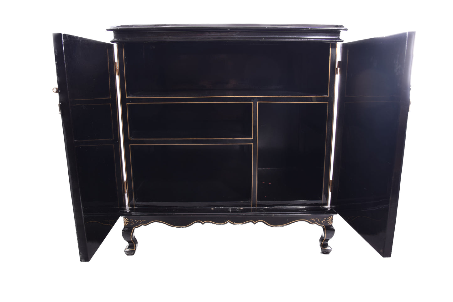 Chińska lakierowana komoda z motywem ptaków i kwiatów, lata 70.–80. 86x90cm