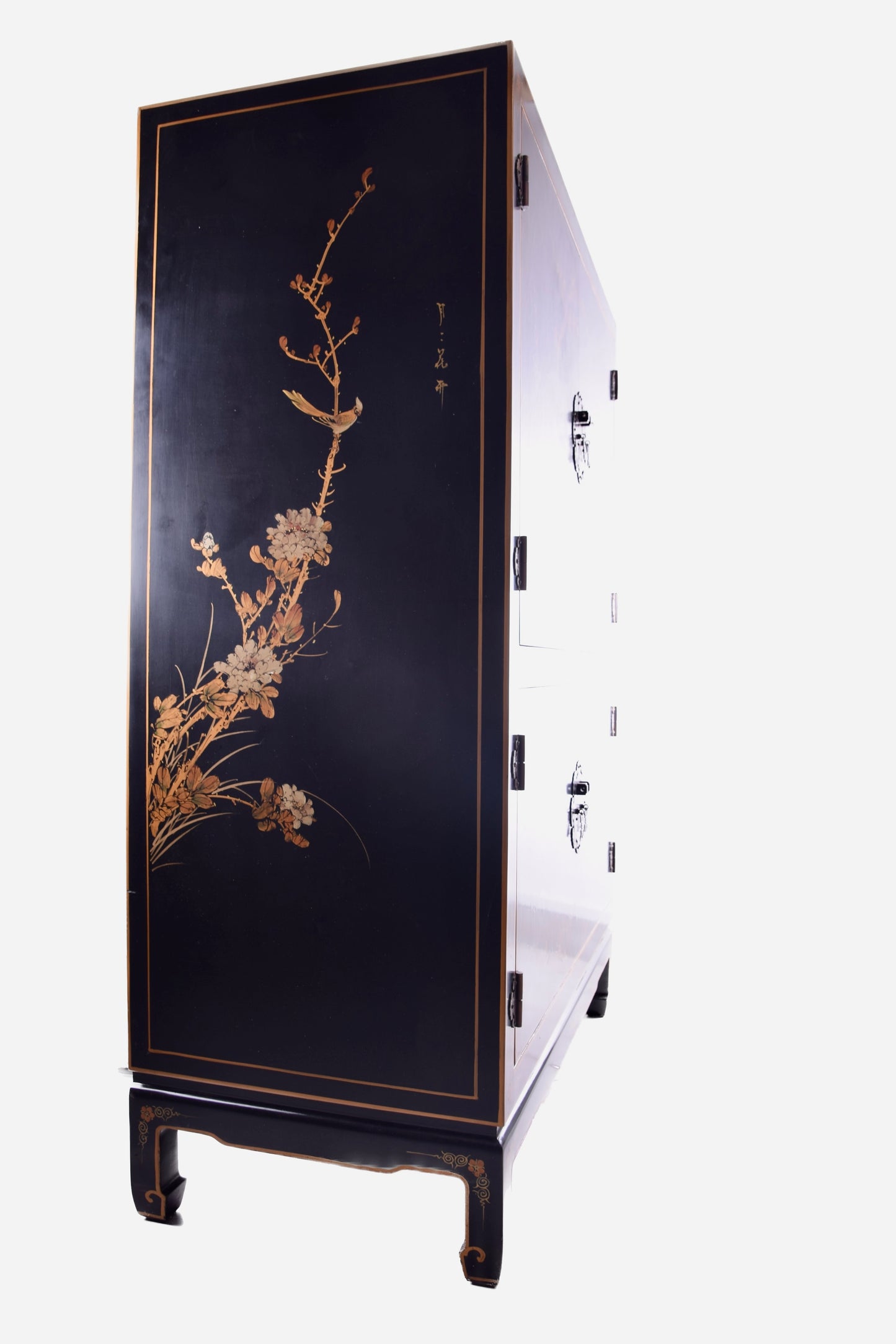 Chińska szafa malowana ręcznie w ptaki i kwitnące gałęzi 145x100x50cm