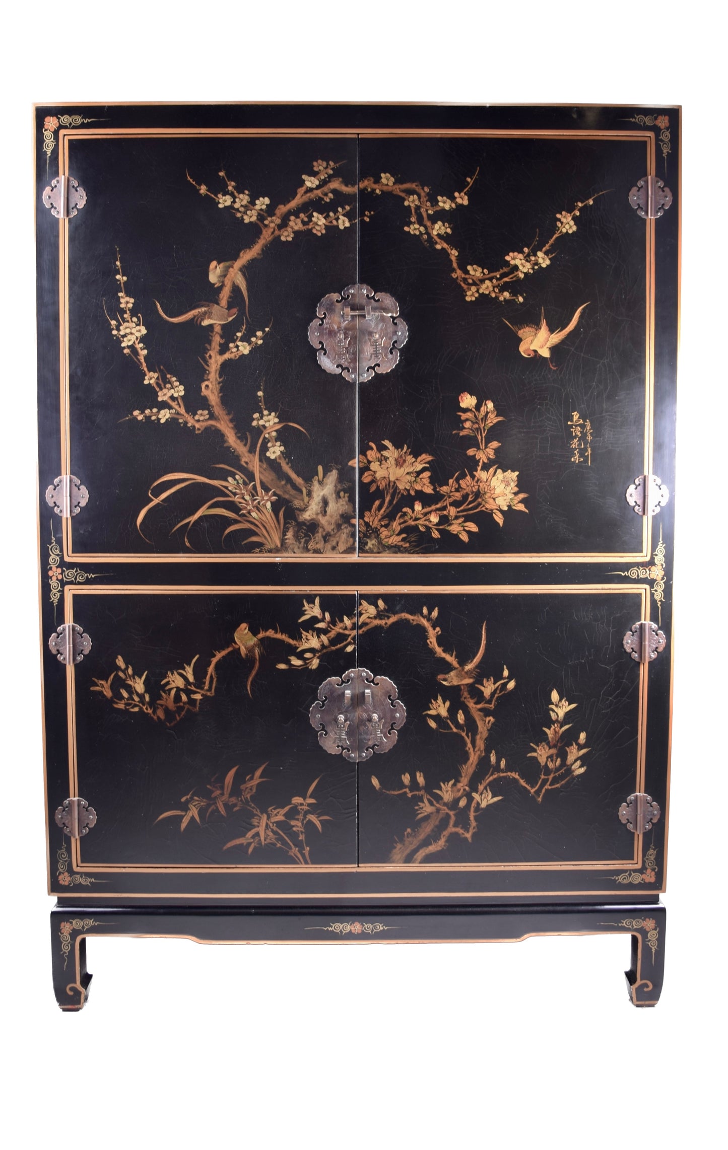 Chińska szafa malowana ręcznie w ptaki i kwitnące gałęzi 145x100x50cm