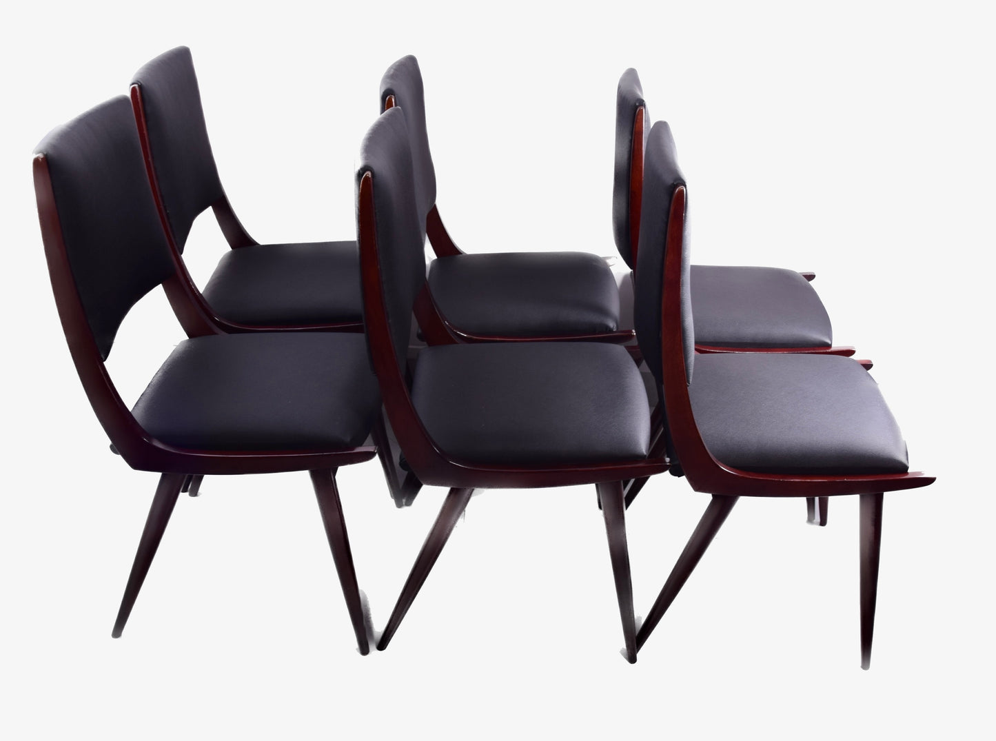 Zestaw 6 krzeseł w dynamicznej linii Boomerang / włoski modernizm, lata 50./60.