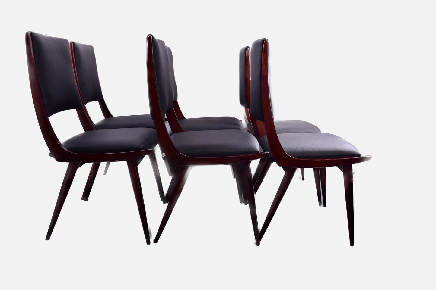 Zestaw 6 krzeseł w dynamicznej linii Boomerang / włoski modernizm, lata 50./60.