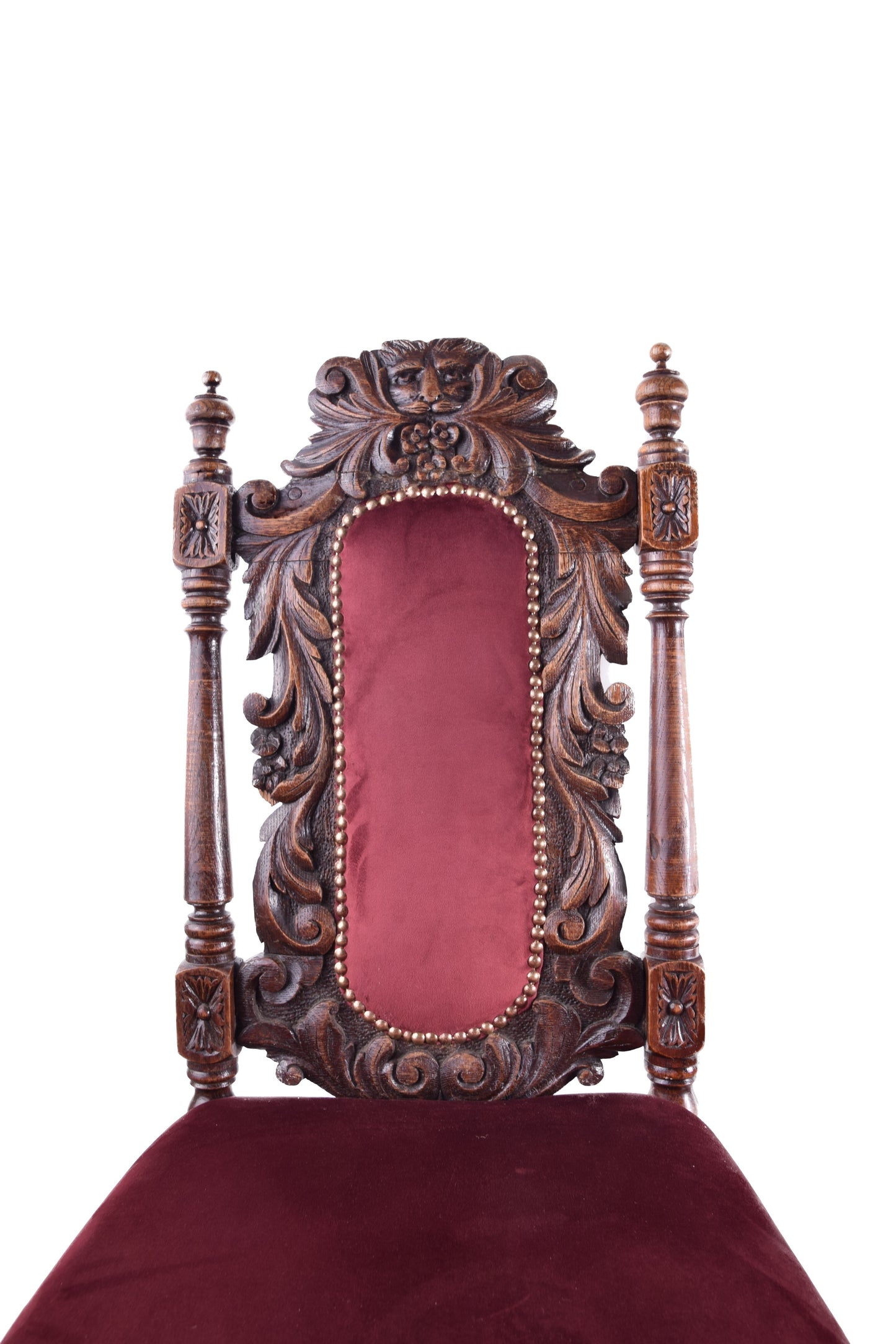 Para krzeseł rzeźbionych z lwami po renowacji koniec XIX wieku 104x44x44cm